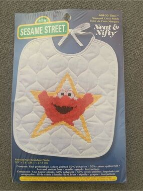 Vintage Sesame Street Elmo Star Quilted Baby Bib - White